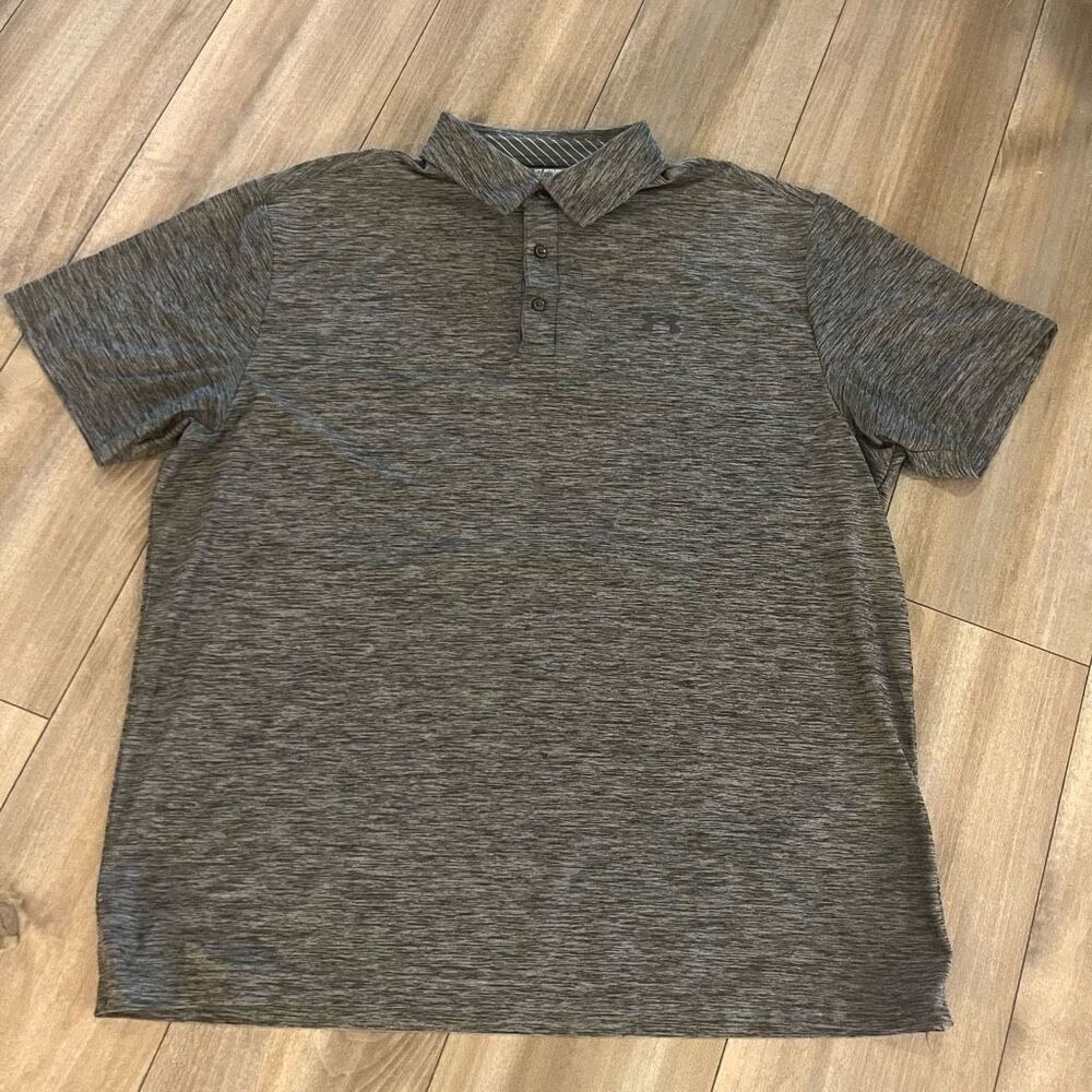 Under Armour Grey Athletic Workout Golf Polo Shirt Men‎ 2XL Bin M-49